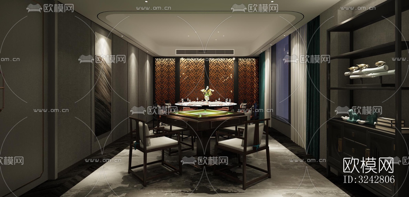 新中式中餐厅效果图下载（渲染图6）