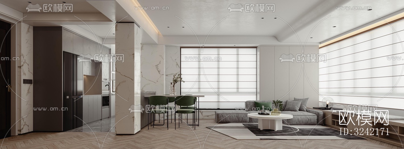 现代客餐厅效果图下载（渲染图2）