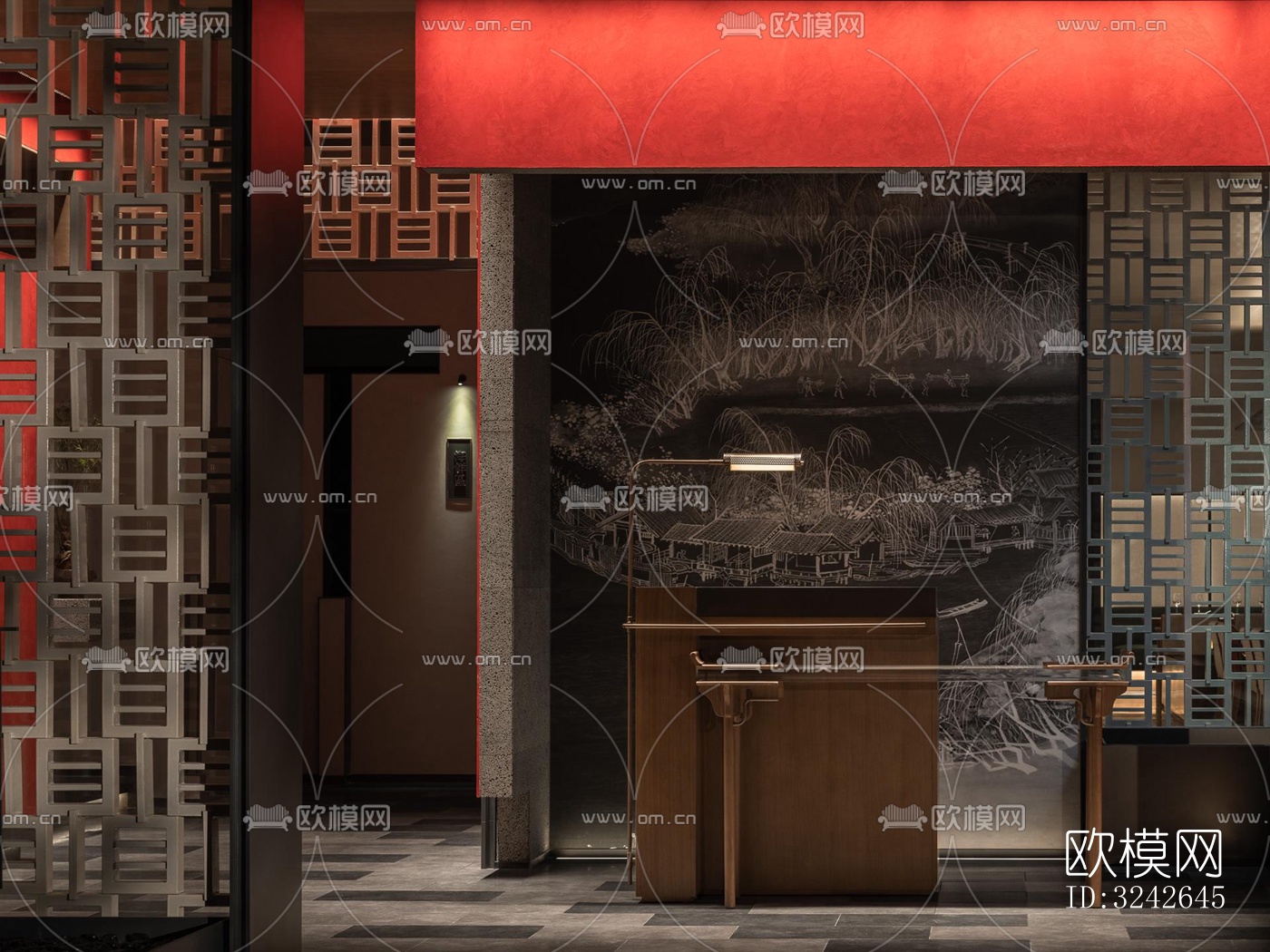 新中式中餐厅效果图下载（渲染图4）