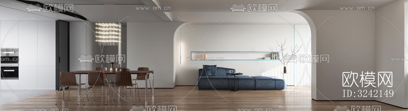 现代客餐厅效果图下载（渲染图1）