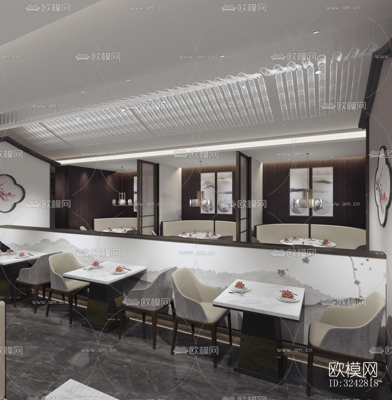 新中式中餐厅效果图下载（渲染图6）