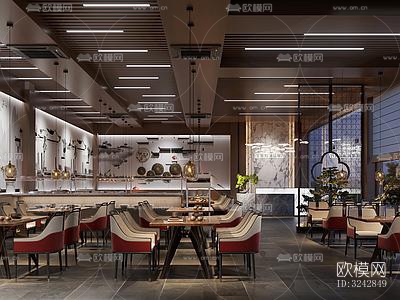 新中式中餐厅效果图下载（渲染图4）