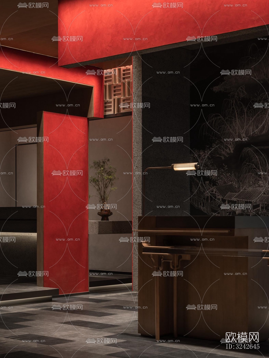 新中式中餐厅效果图下载（渲染图3）