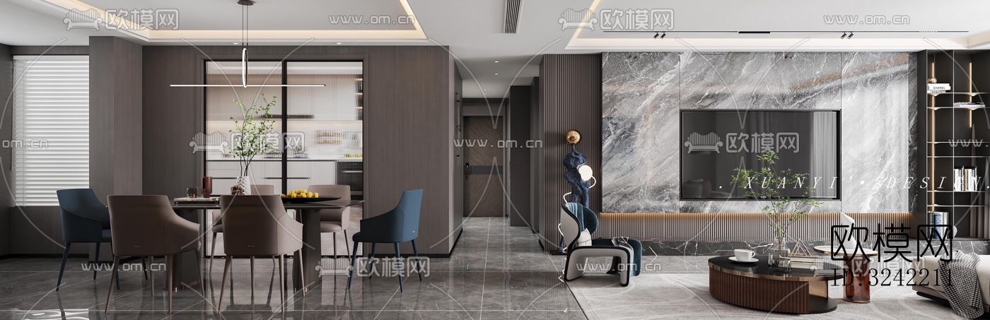 现代客餐厅效果图下载（渲染图4）