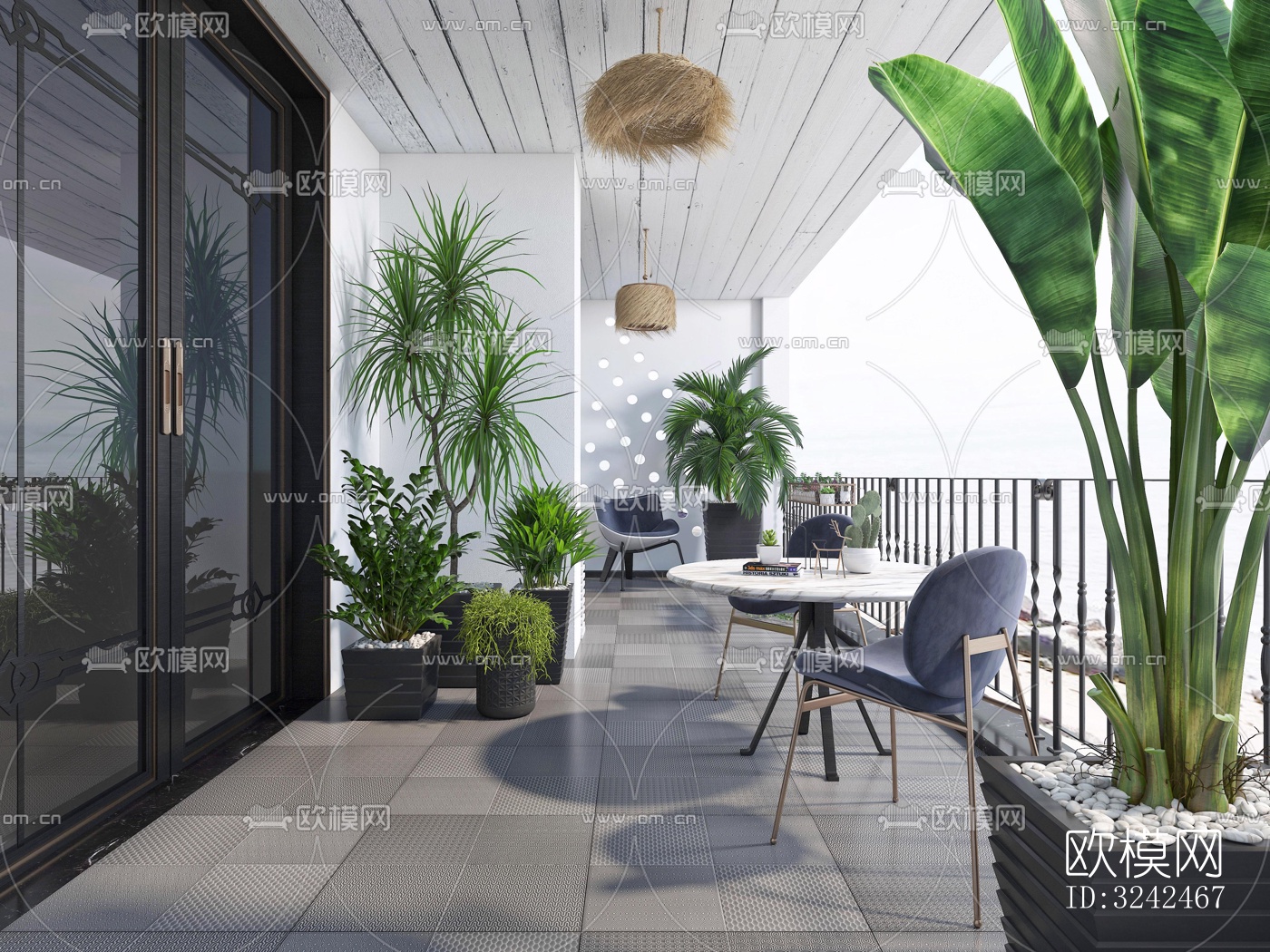 现代阳台花园效果图下载（渲染图3）