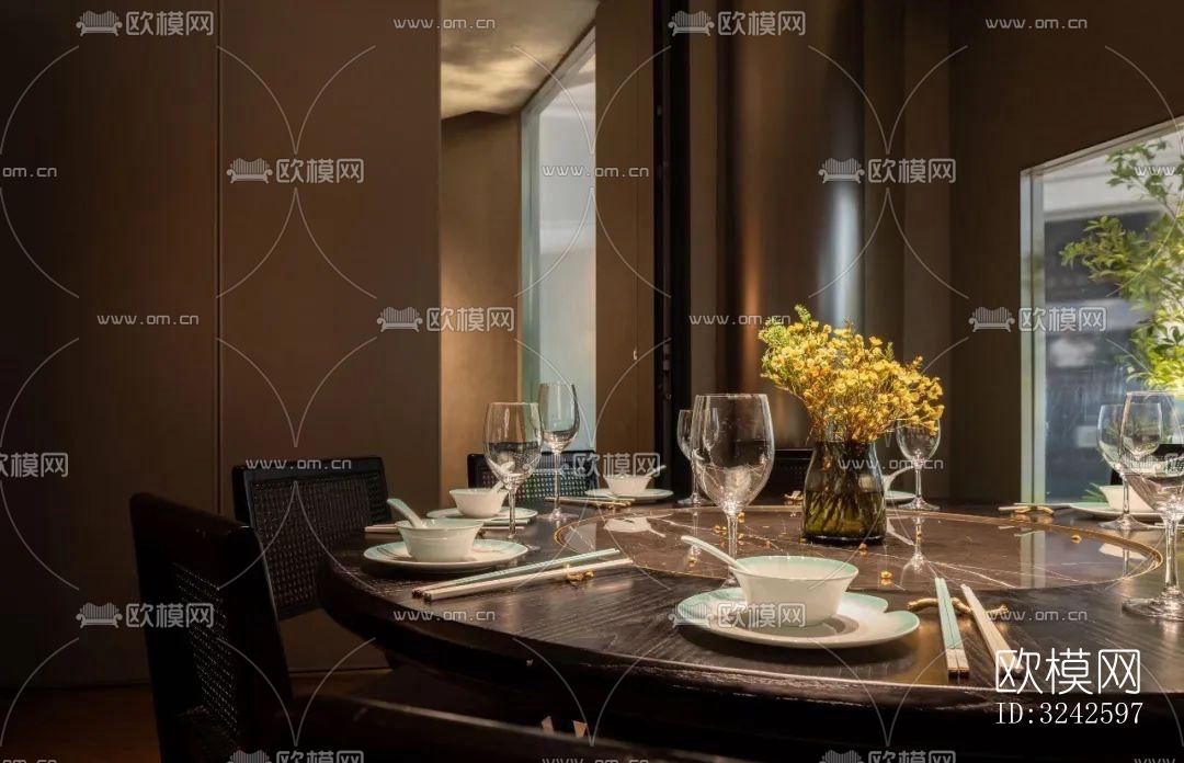 新中式中餐厅效果图下载（渲染图8）