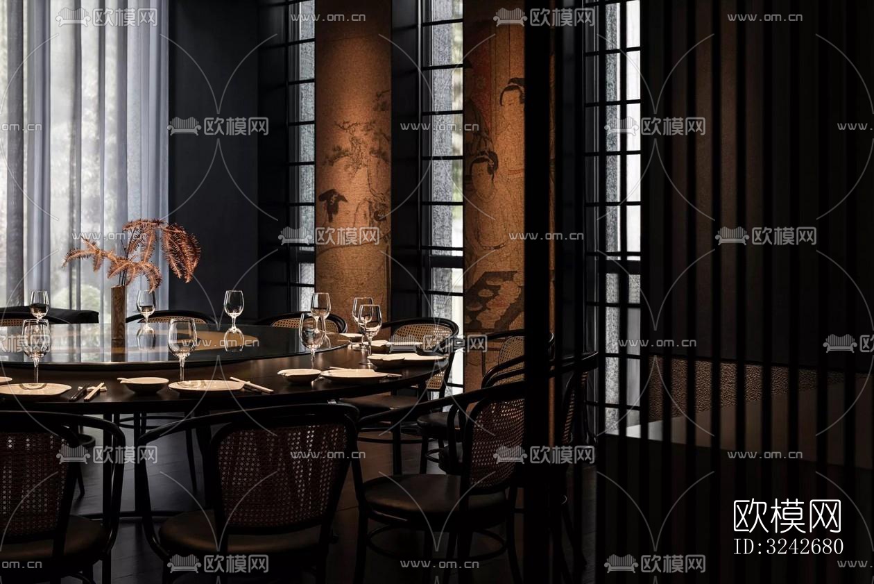 新中式中餐厅效果图下载（渲染图15）