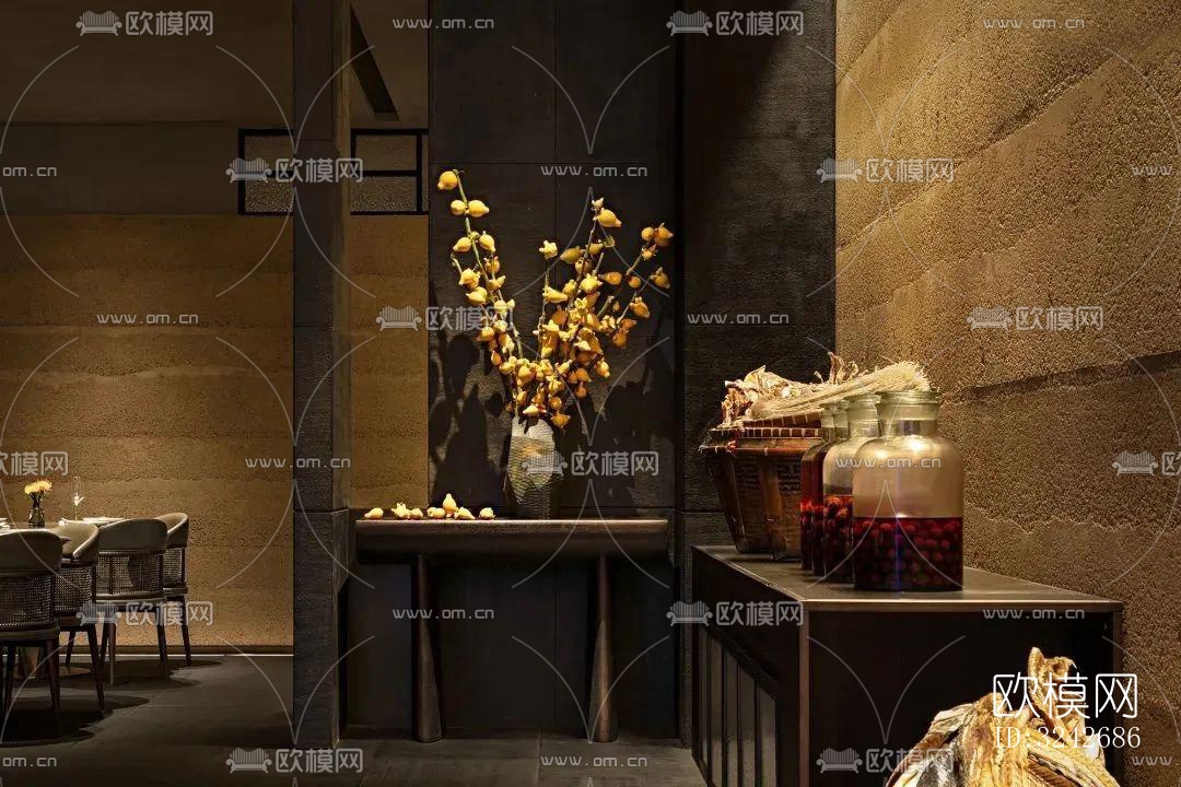 新中式中餐厅效果图下载（渲染图3）