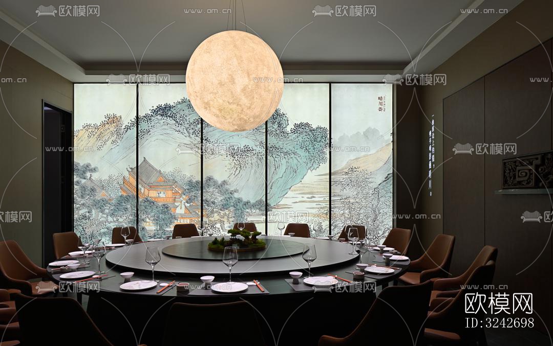 新中式中餐厅效果图下载（渲染图11）