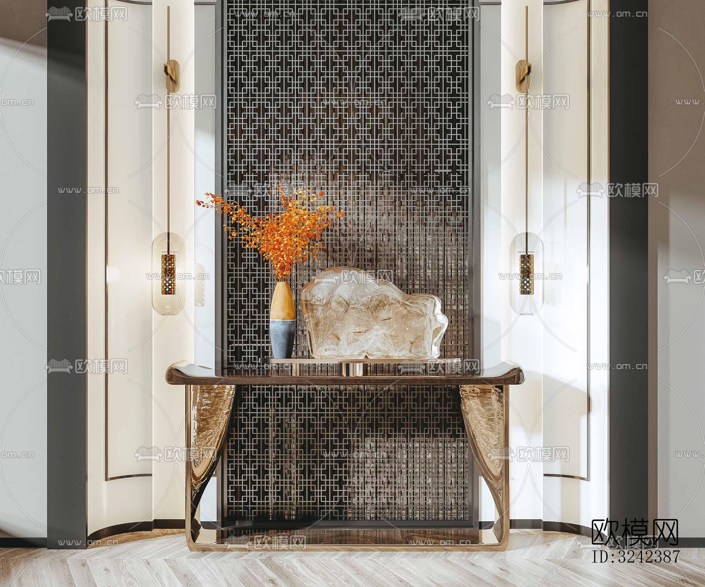 新中式玄关过道效果图下载（渲染图2）