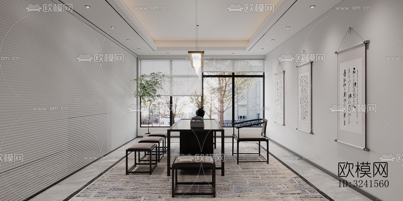 新中式经理室效果图下载（渲染图1）