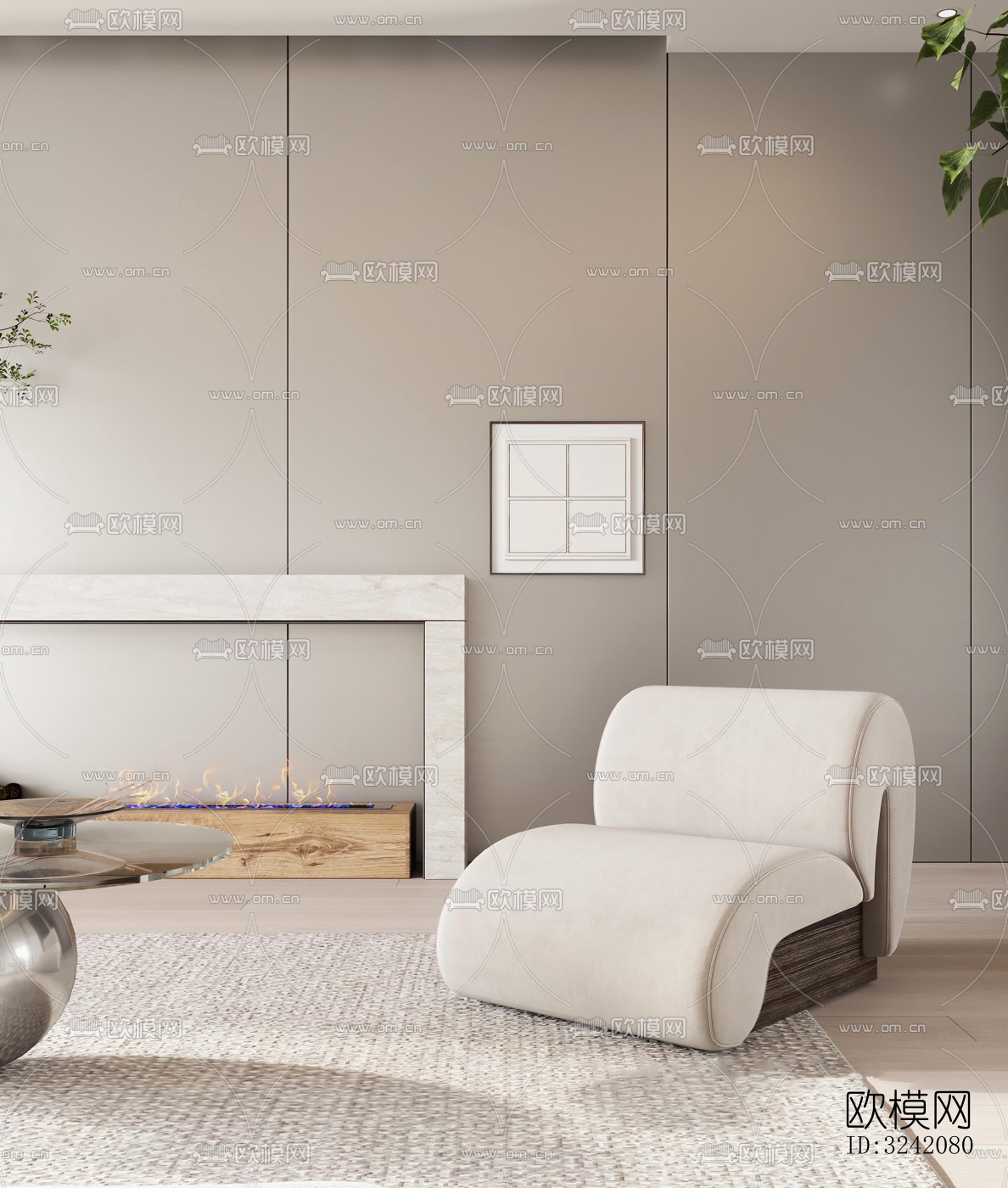 奶油风客餐厅效果图下载（渲染图7）