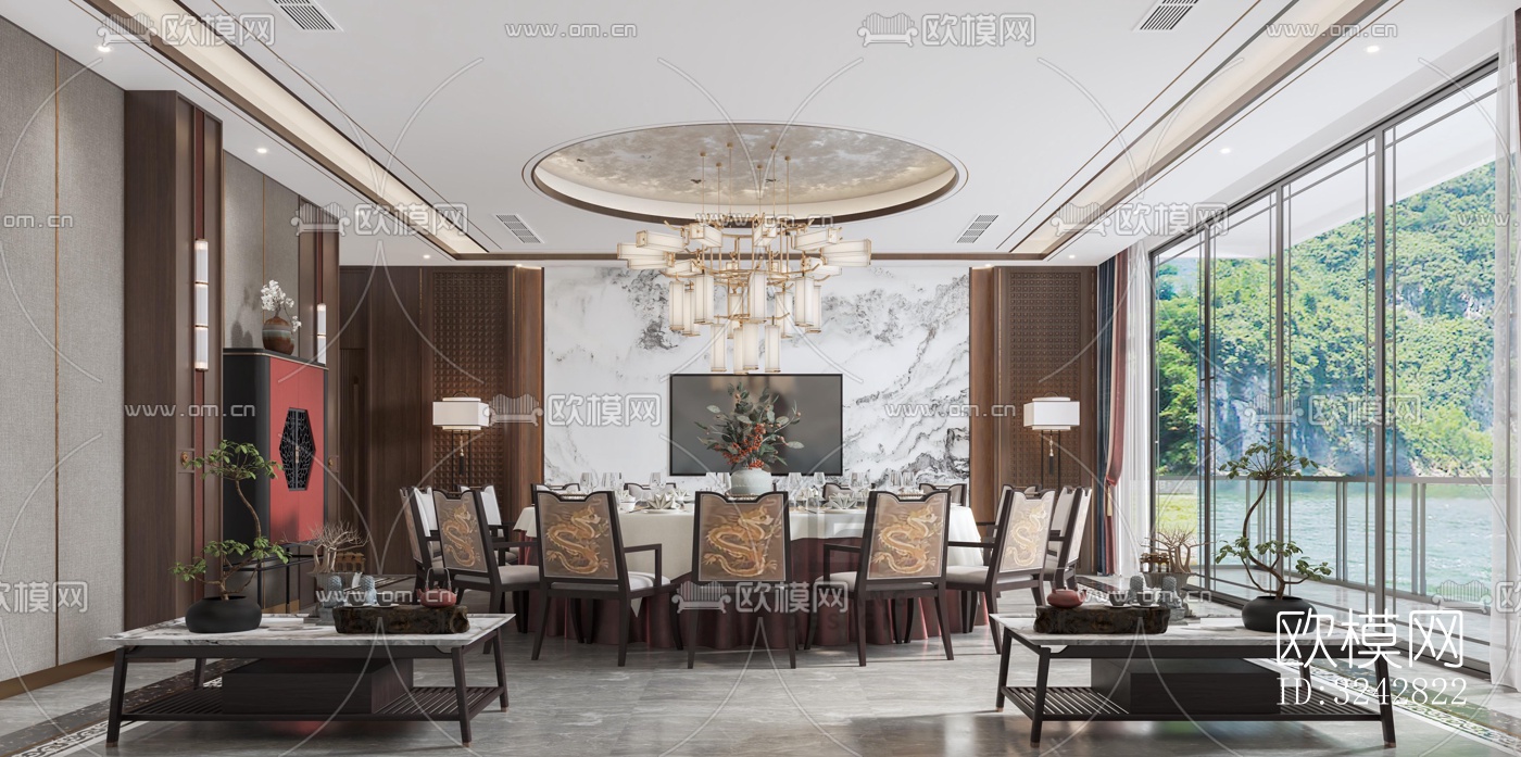 新中式中餐厅效果图下载（渲染图1）