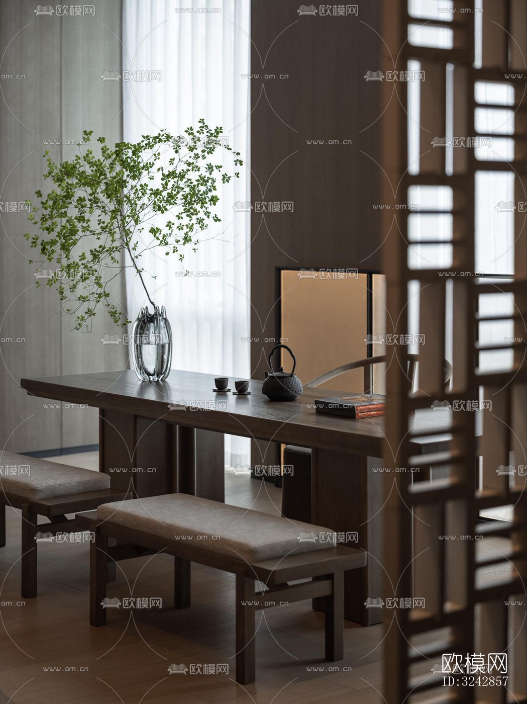 新中式中餐厅效果图下载（渲染图7）