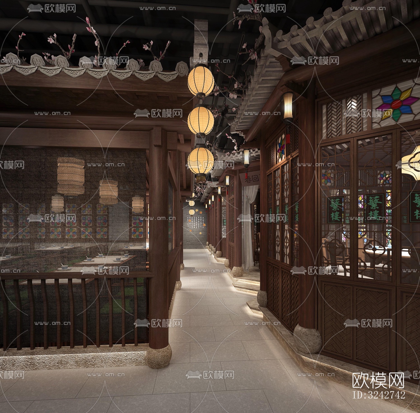 新中式中餐厅效果图下载（渲染图9）