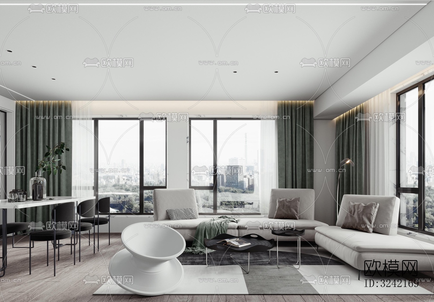 现代客餐厅效果图下载（渲染图2）