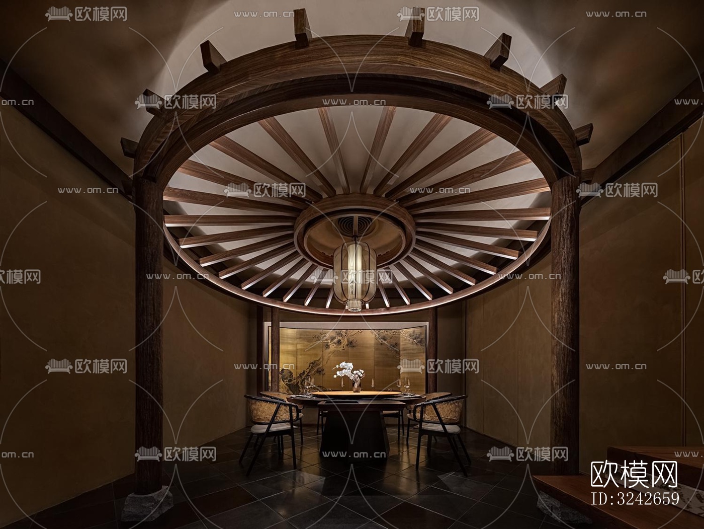 新中式中餐厅效果图下载（渲染图12）