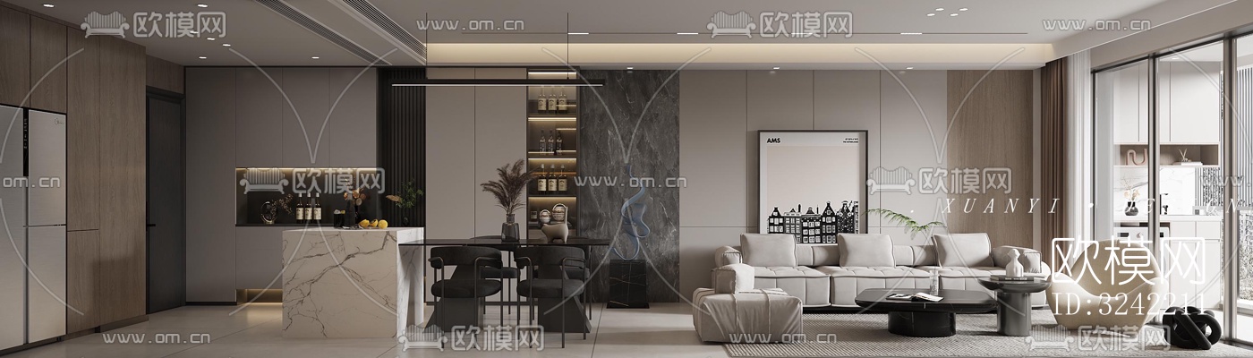 现代客餐厅效果图下载（渲染图3）