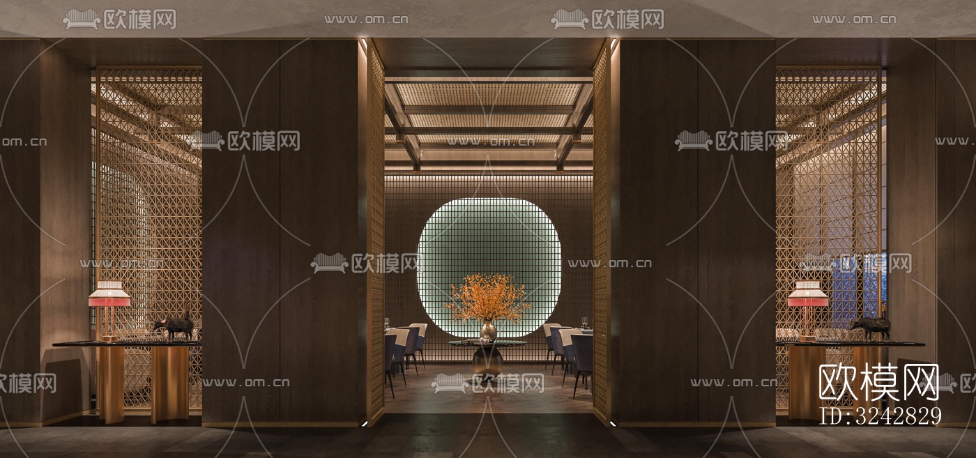 新中式中餐厅效果图下载（渲染图16）