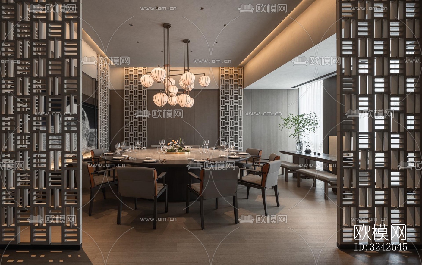 新中式中餐厅效果图下载（渲染图10）