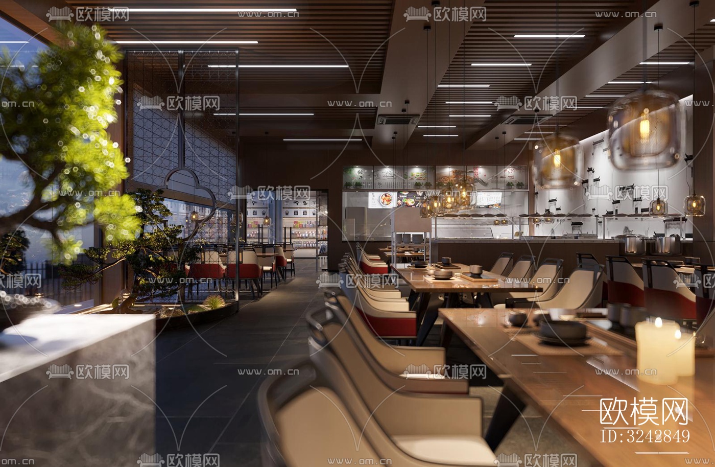 新中式中餐厅效果图下载（渲染图2）