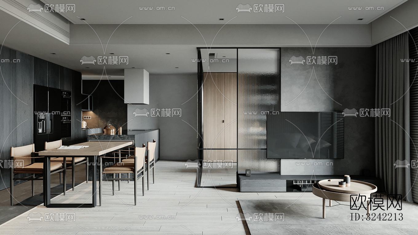 现代客餐厅效果图下载（渲染图6）