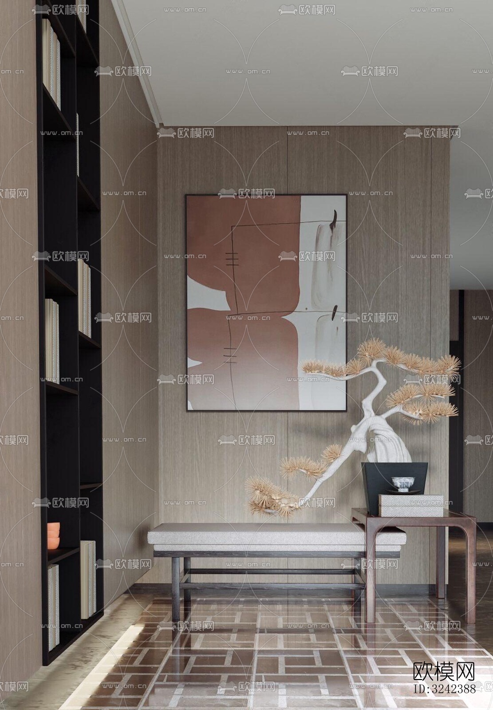 新中式玄关过道效果图下载（渲染图5）