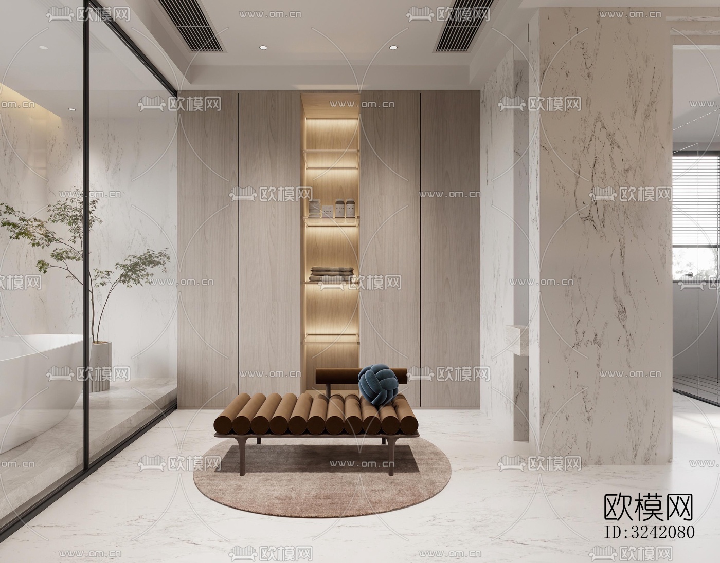 奶油风客餐厅效果图下载（渲染图6）