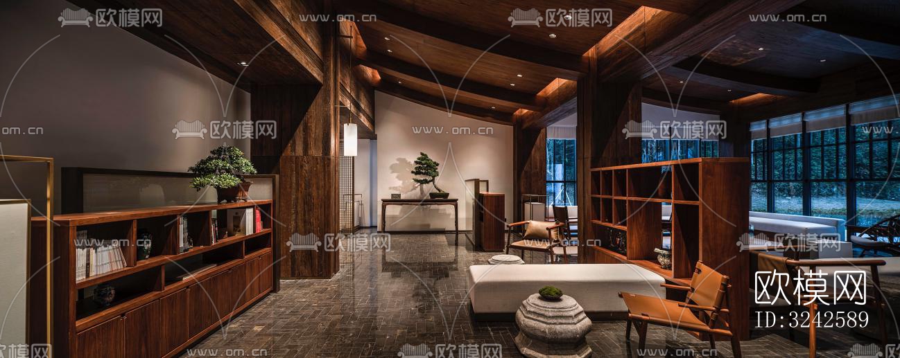 新中式中餐厅效果图下载（渲染图4）