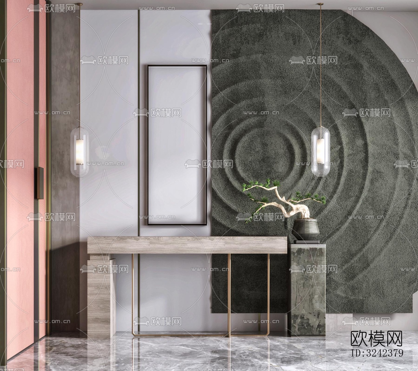 新中式玄关过道效果图下载（渲染图1）