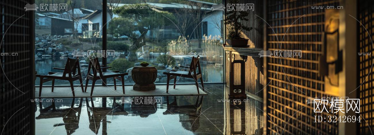 新中式中餐厅效果图下载（渲染图6）