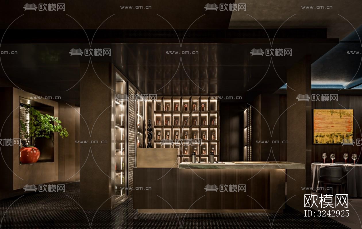 现代中餐厅效果图下载（渲染图1）