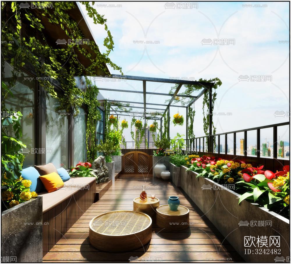 现代阳台花园效果图下载（渲染图4）