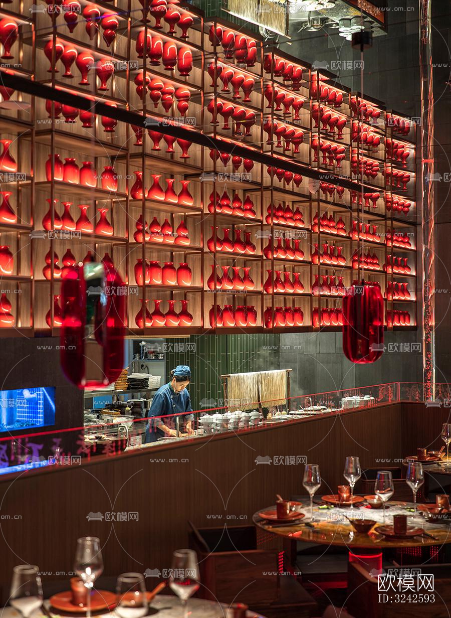 新中式中餐厅效果图下载（渲染图6）