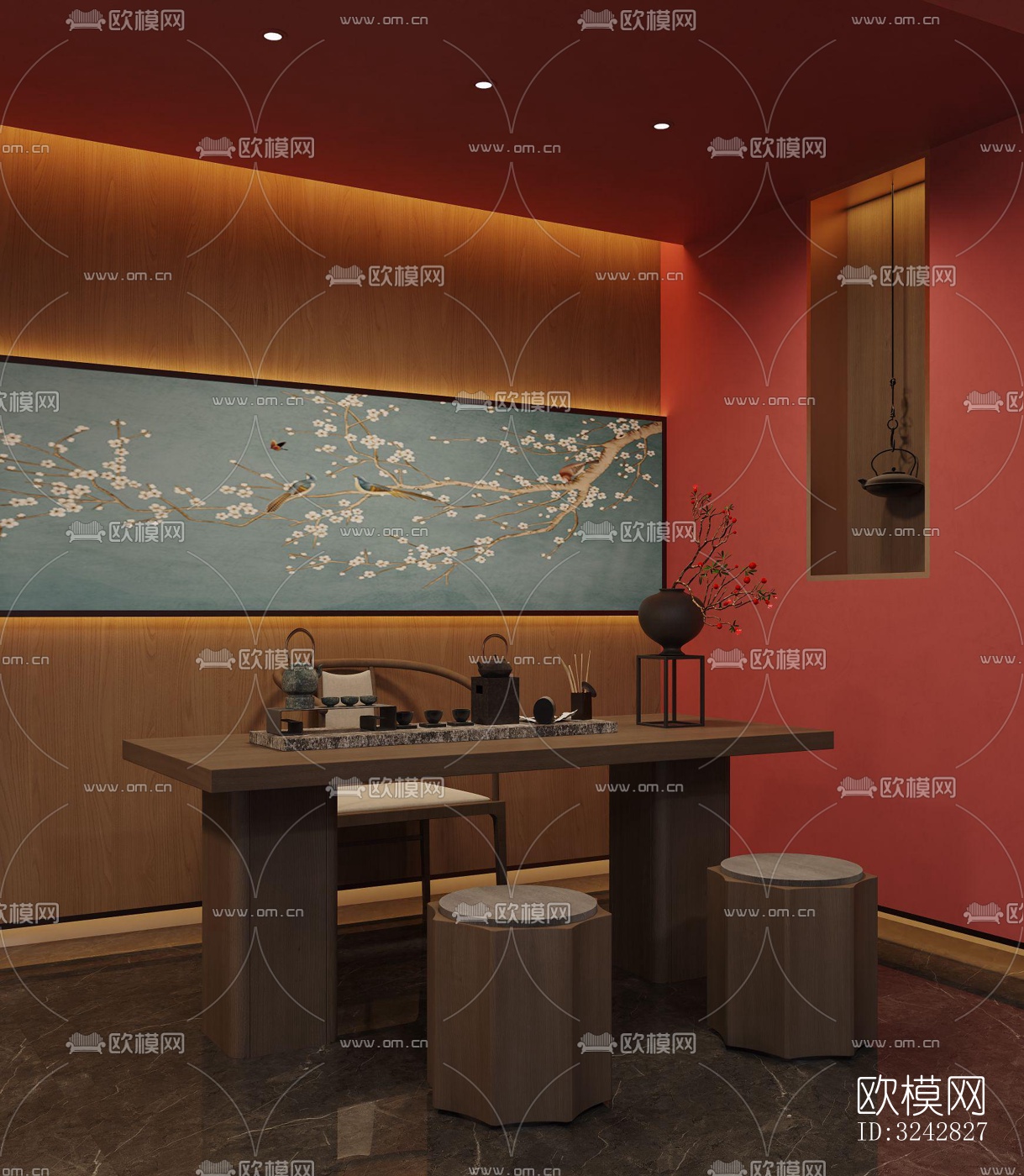 新中式中餐厅效果图下载（渲染图3）