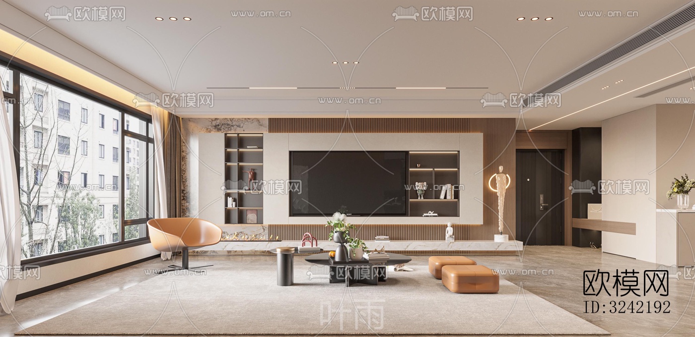 现代客餐厅效果图下载（渲染图1）