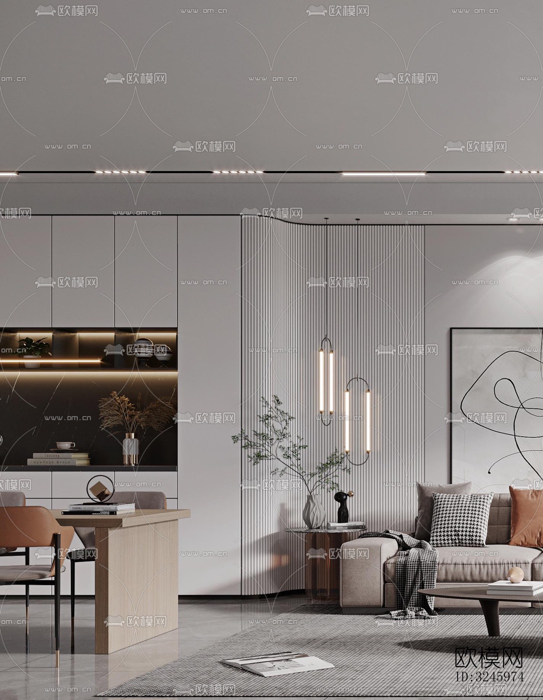 现代客餐厅效果图下载（渲染图1）