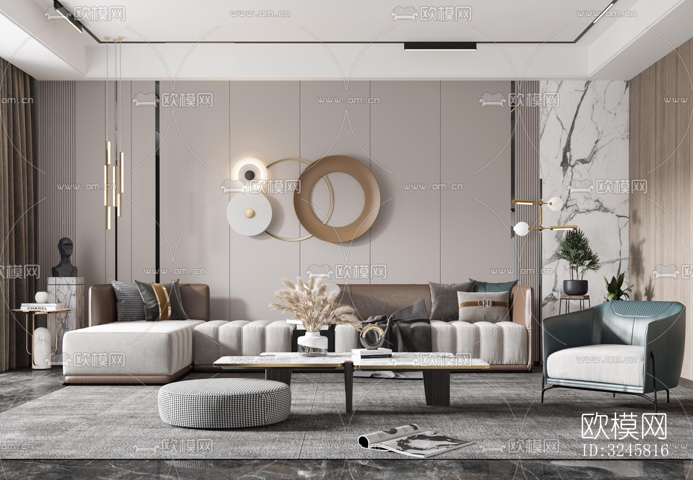 现代客厅效果图下载（渲染图3）