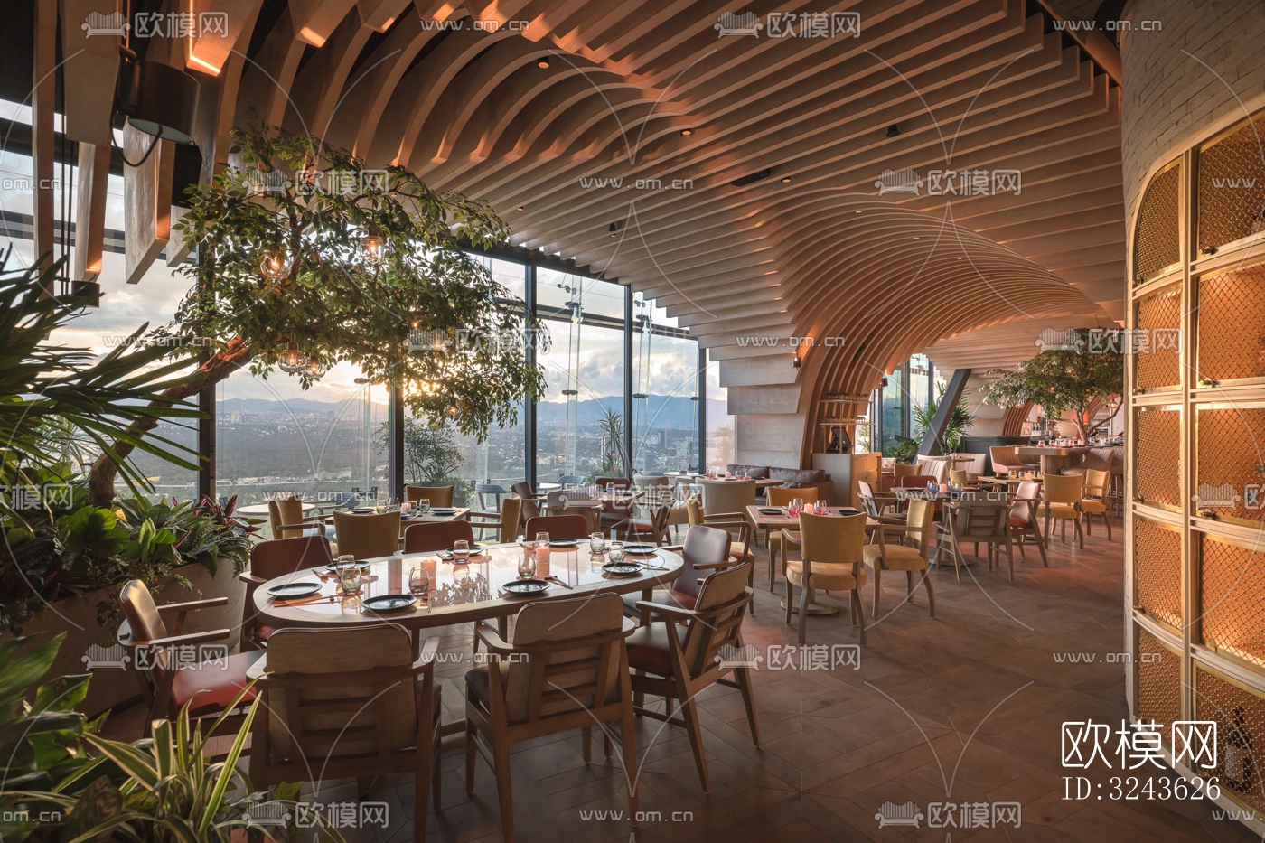 原木风西餐厅效果图下载（渲染图3）