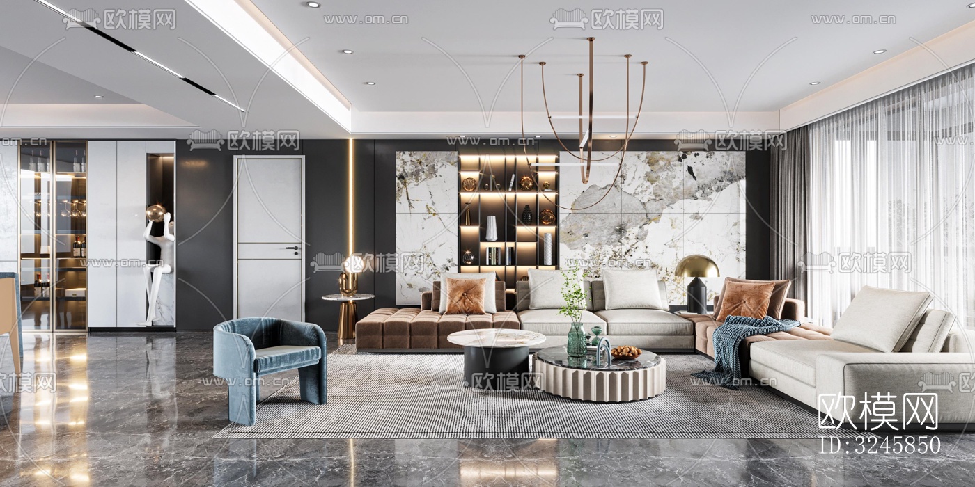 现代客厅效果图下载（渲染图1）