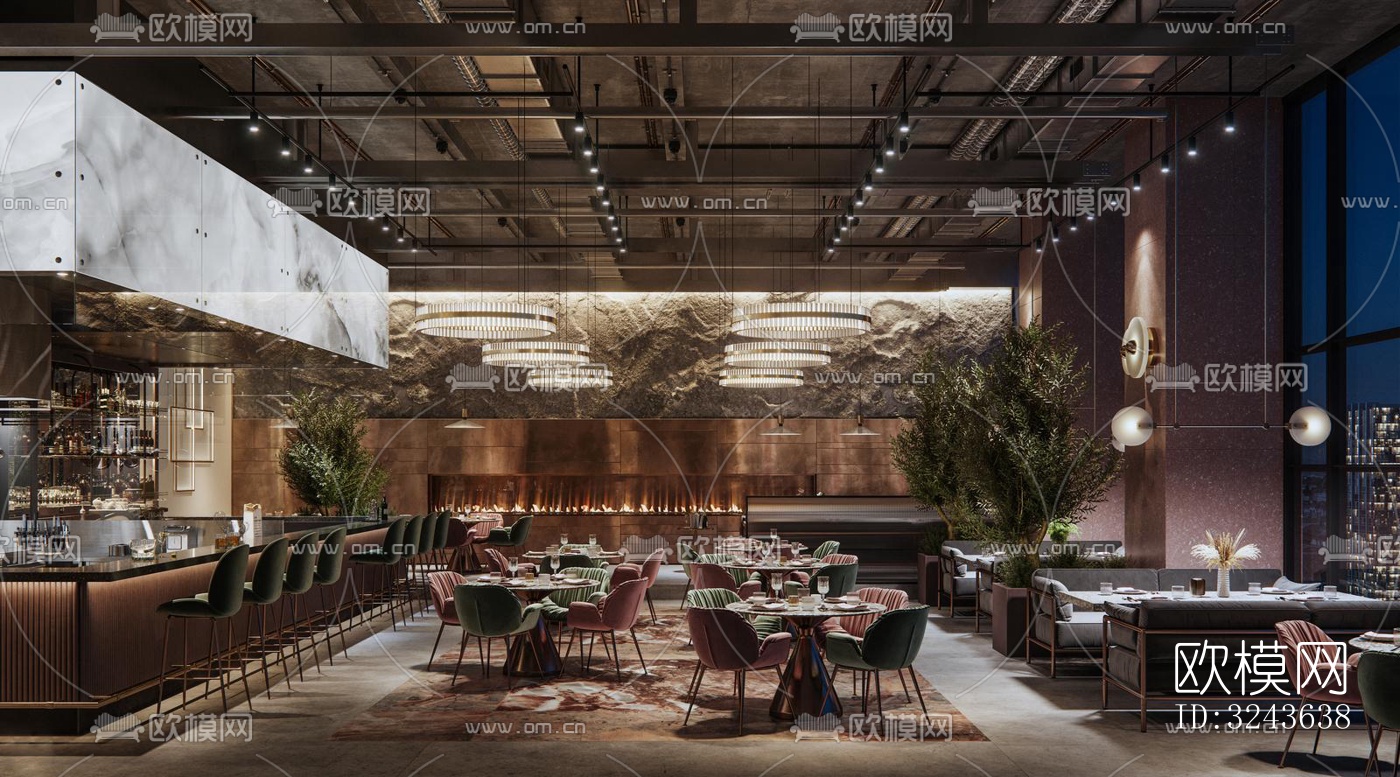 工业风西餐厅效果图下载（渲染图12）