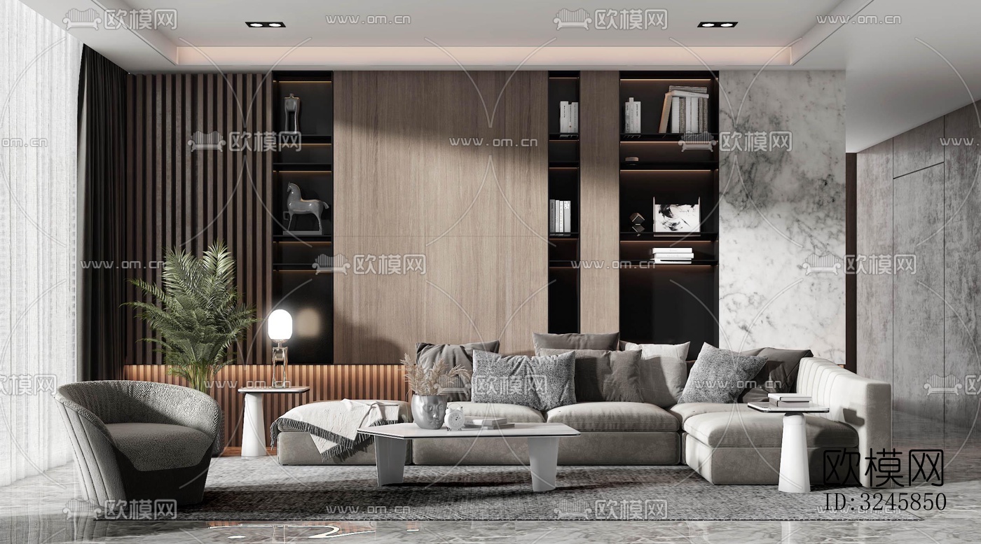 现代客厅效果图下载（渲染图5）