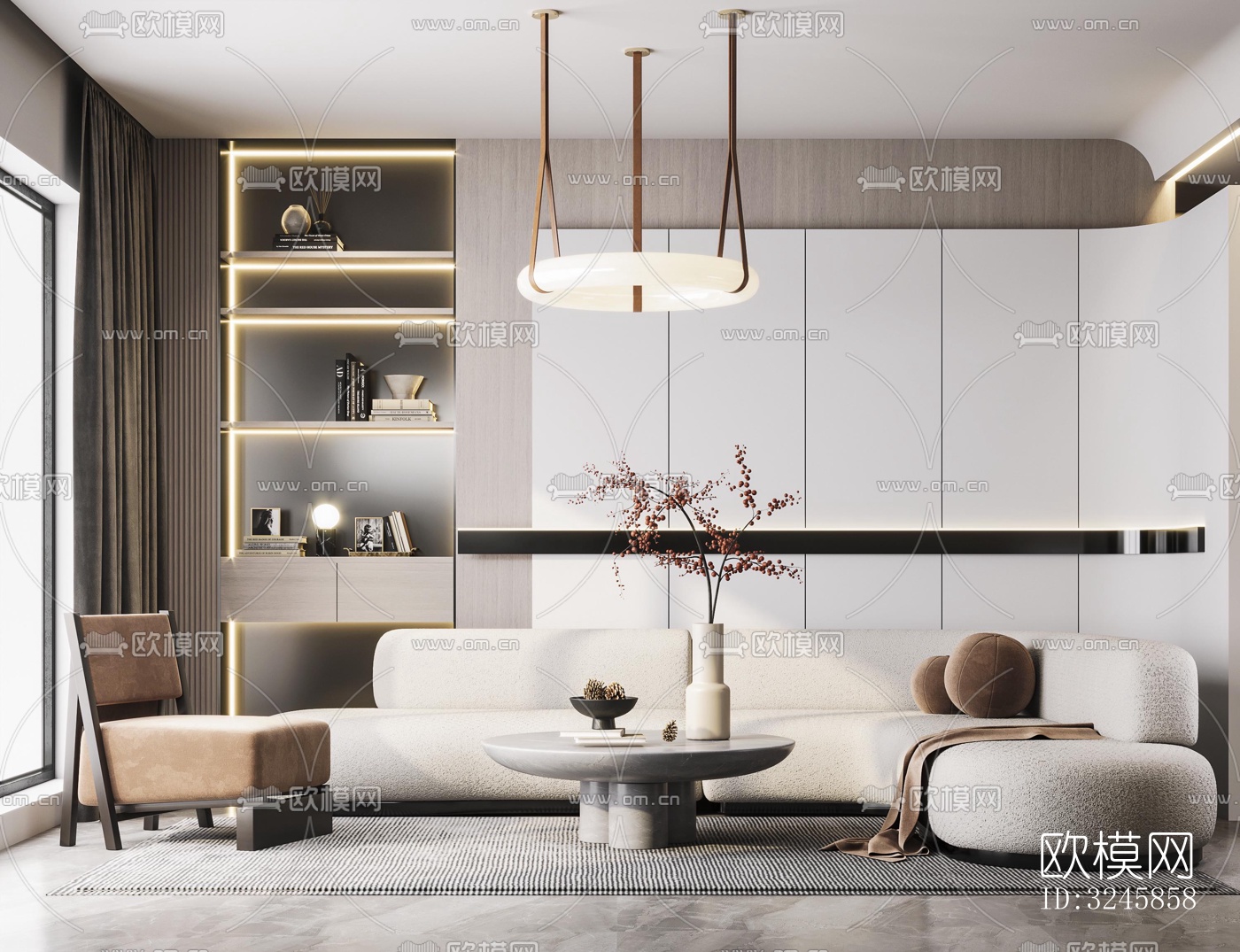 现代客厅效果图下载（渲染图4）