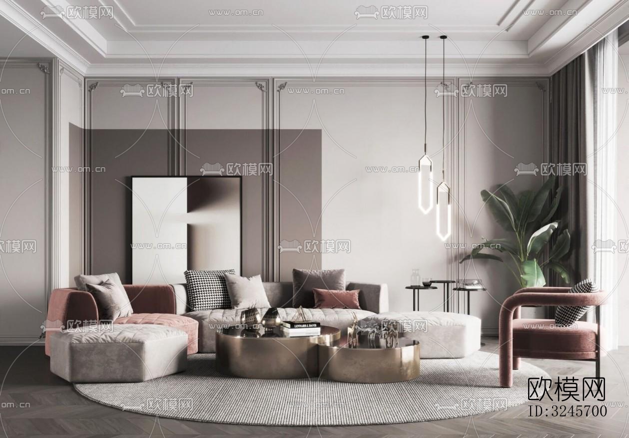 现代客厅效果图下载（渲染图4）