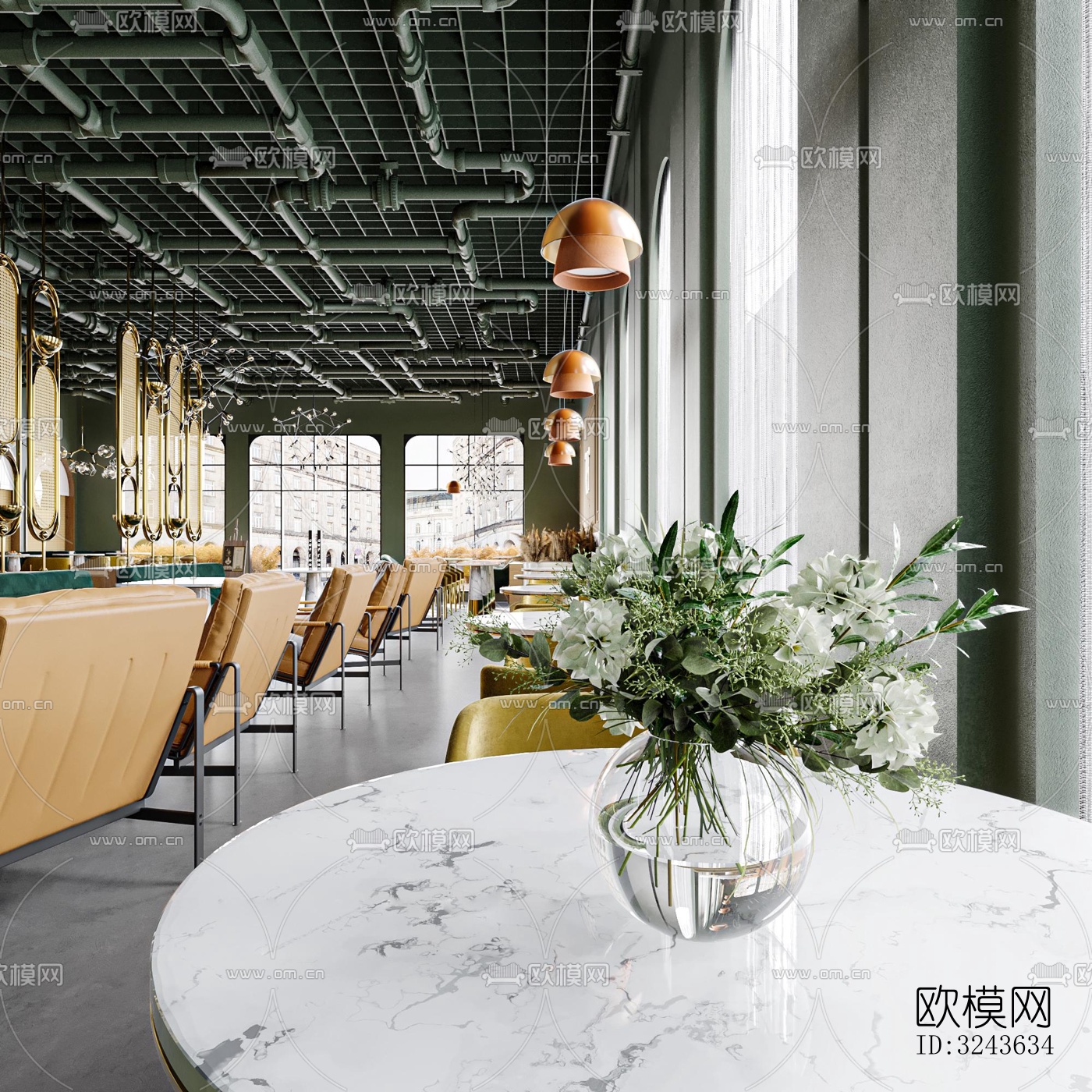 工业风西餐厅效果图下载（渲染图3）