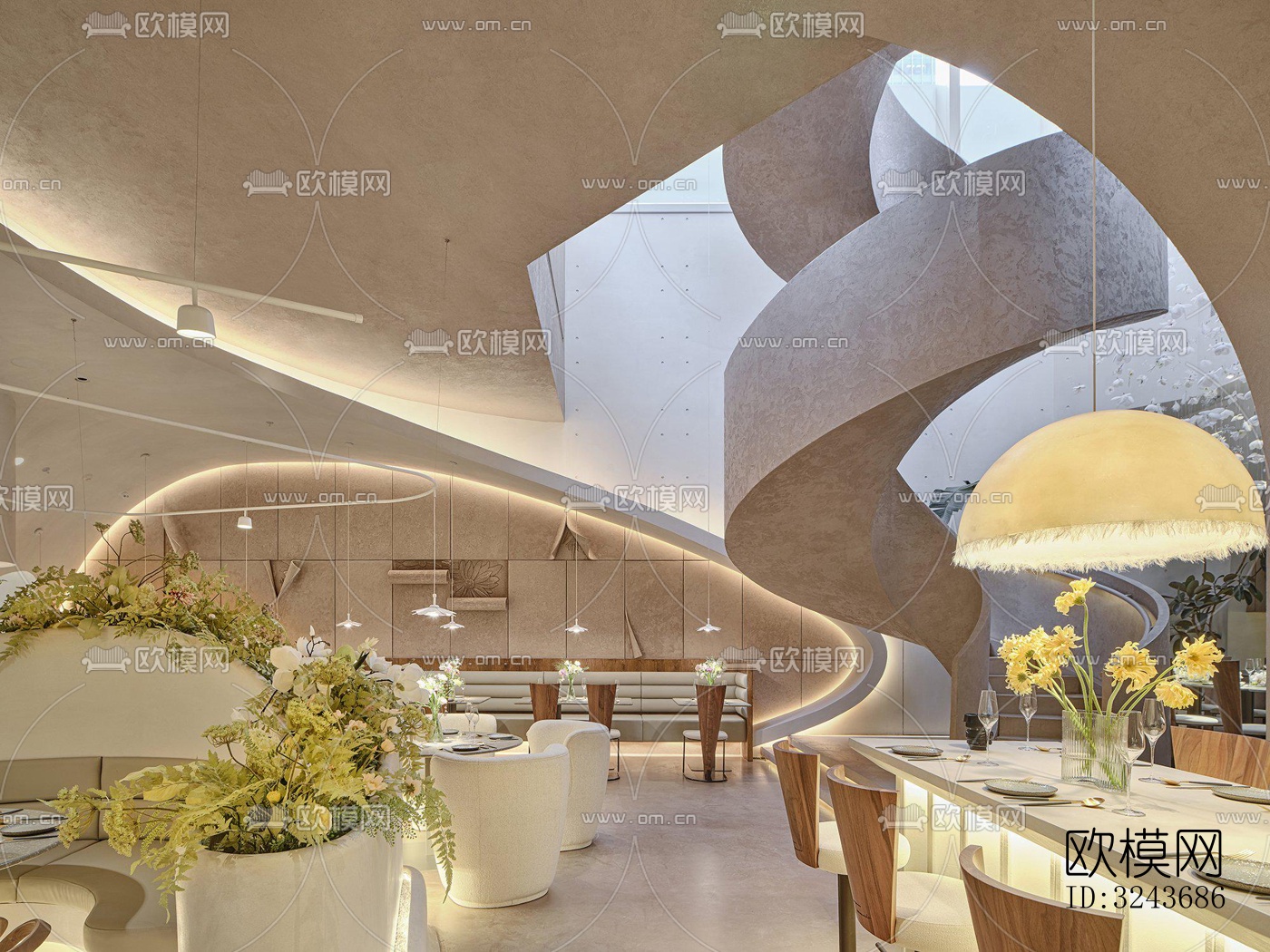 现代西餐厅效果图下载（渲染图1）