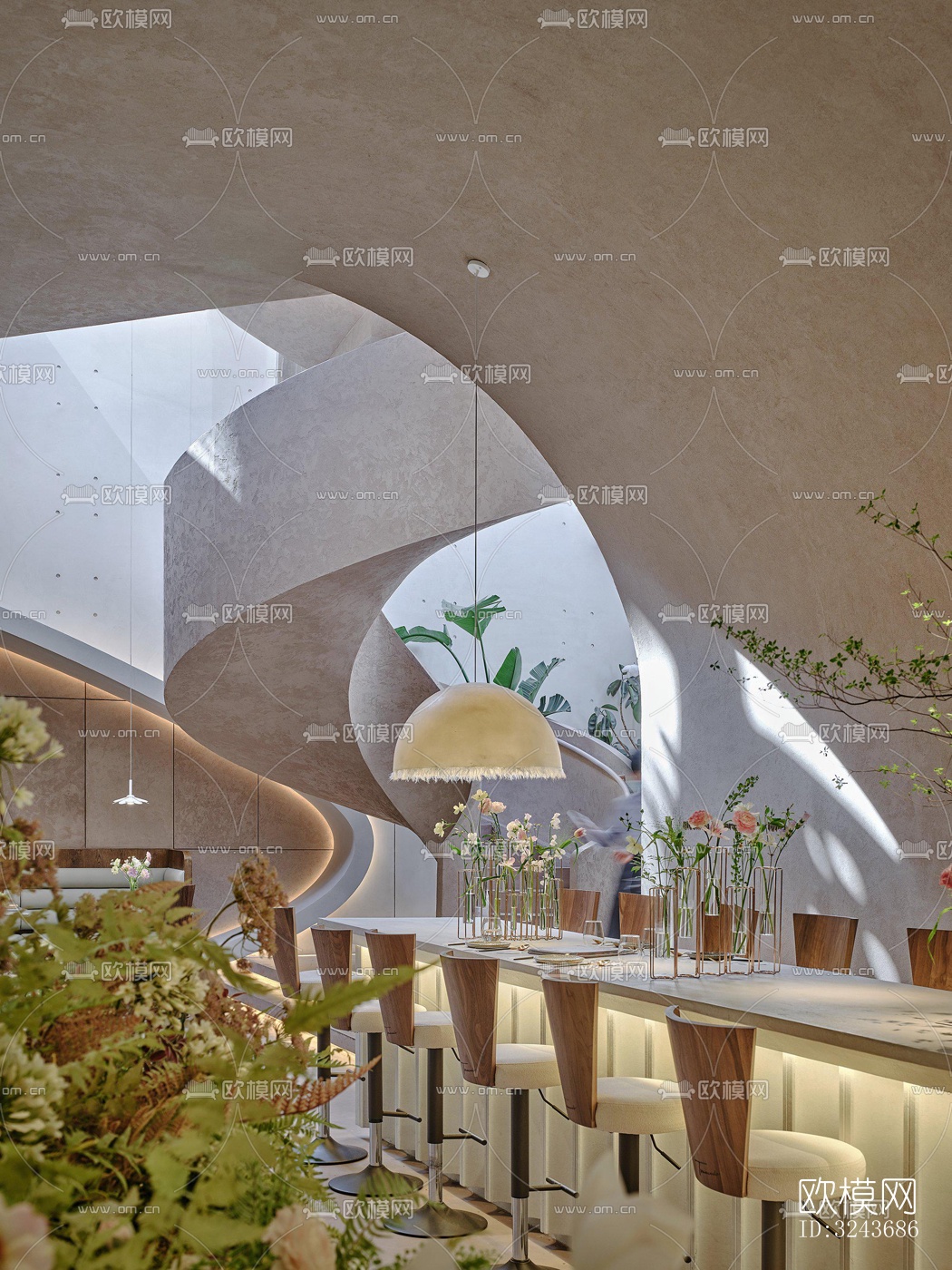 现代西餐厅效果图下载（渲染图17）