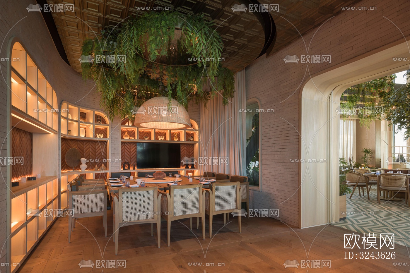 原木风西餐厅效果图下载（渲染图2）