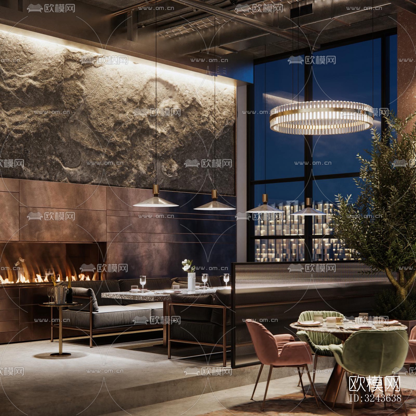 工业风西餐厅效果图下载（渲染图3）