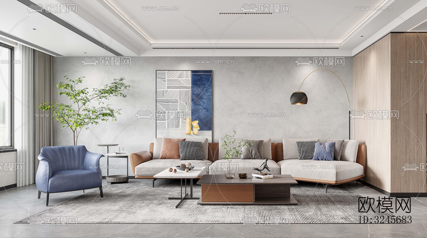 现代客厅效果图下载（渲染图5）